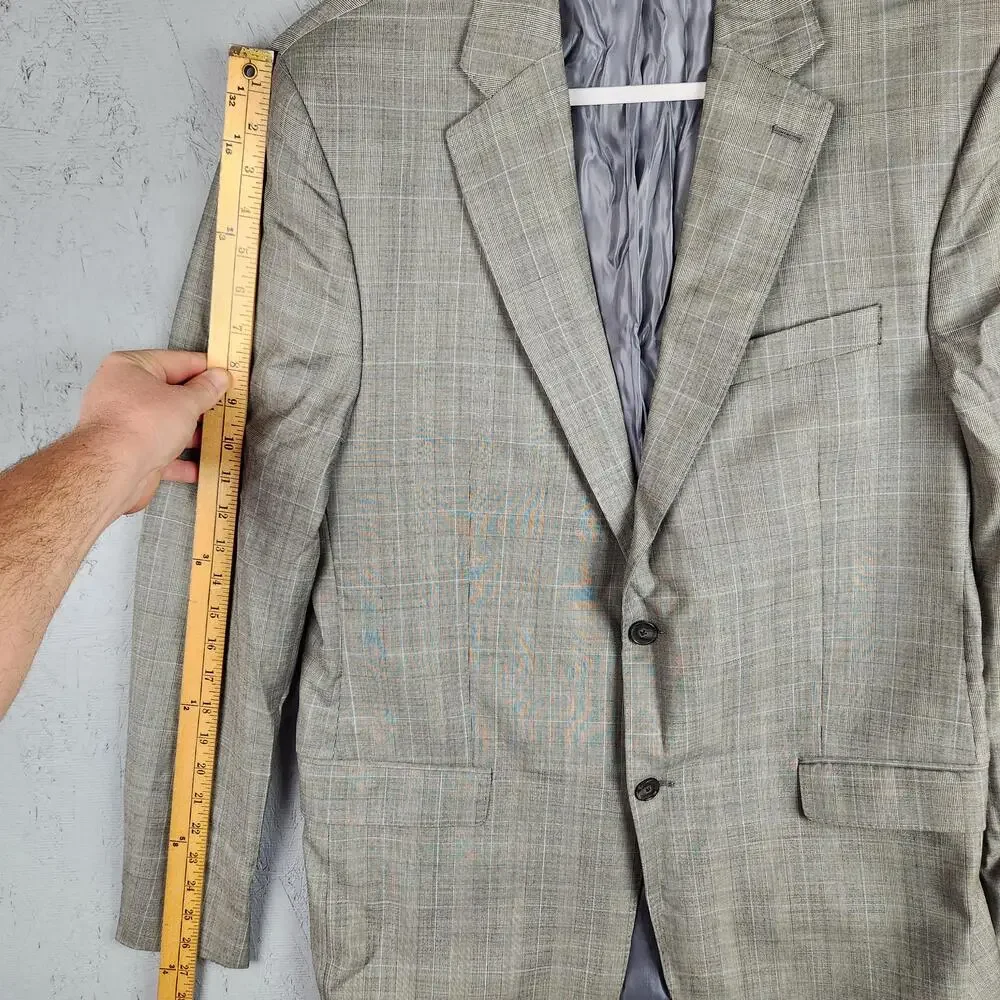 Lauren Ralph Lauren Blazer Mens 42L Gray Glen Plaid Slim Fit Wool Sport Coat